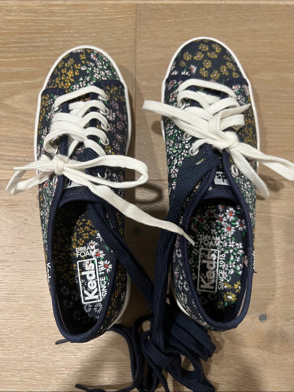 Keds Wonens Navy Floral Lace-Up Sneakers with White Laces